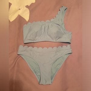 Cupshe light blue scalloped one shoulder bikini